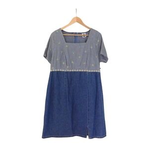 Vintage 90s Y2K Floral Mini Dress 16 Denim Empire Waist Mod California Concepts